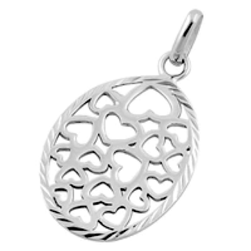 Sterling Silver Hearts Oval Necklace